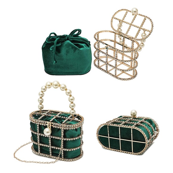 Pearl & rhinestone fancy party handbag clutch - velvet bag - Picture 6 of 9